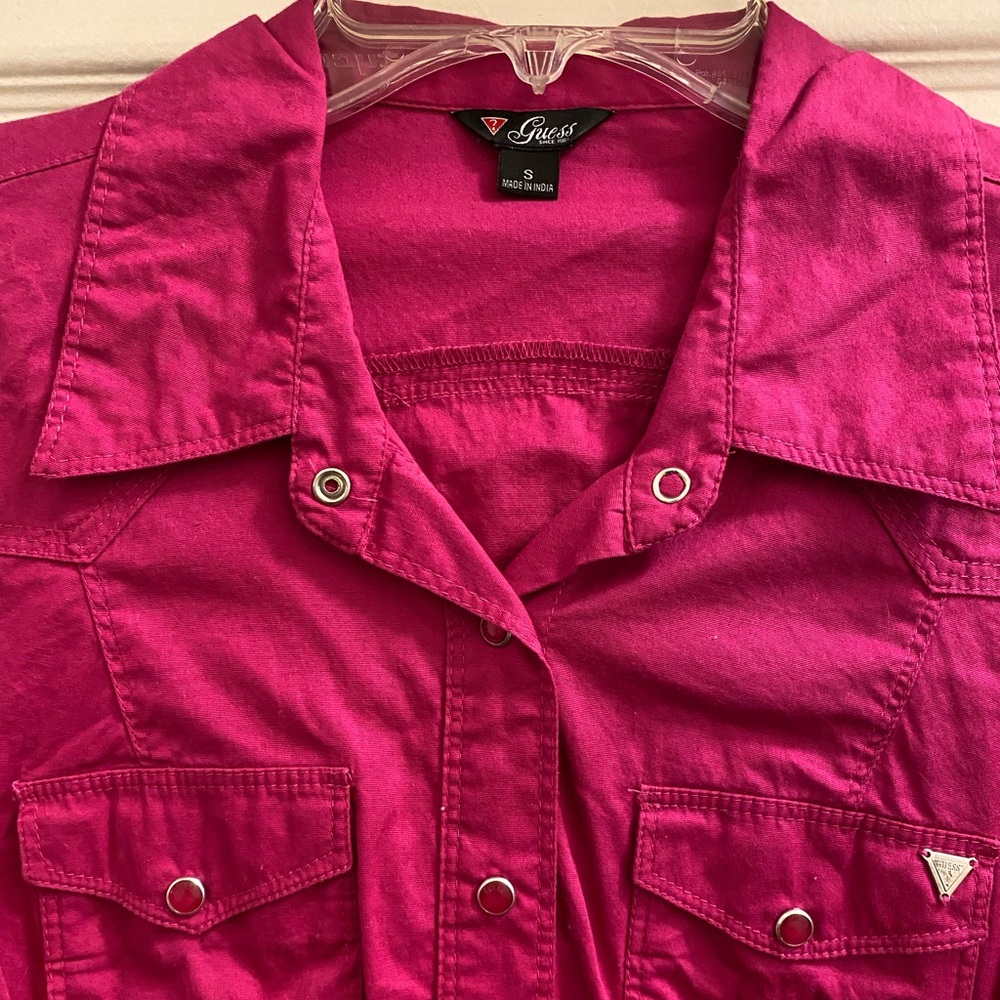 Guess Pink Snap Front Top, Size S/M